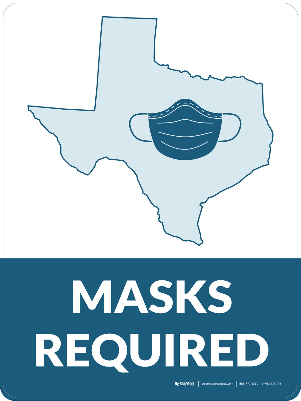 Masks Required Texas State Outline Portrait Wall Sign