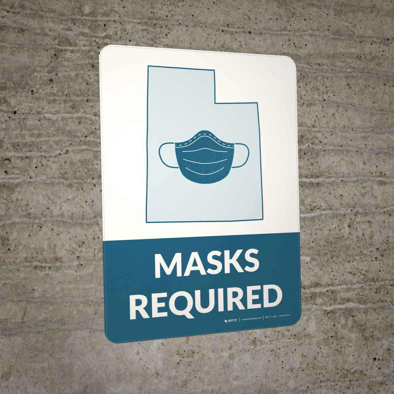 Masks Required Utah State Outline Portrait Wall Sign