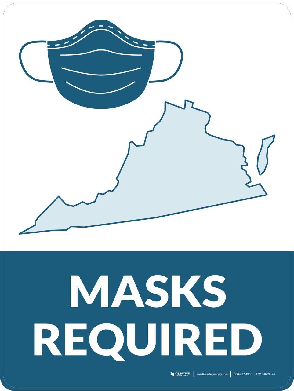 Masks Required Virginia State Outline Portrait Wall Sign