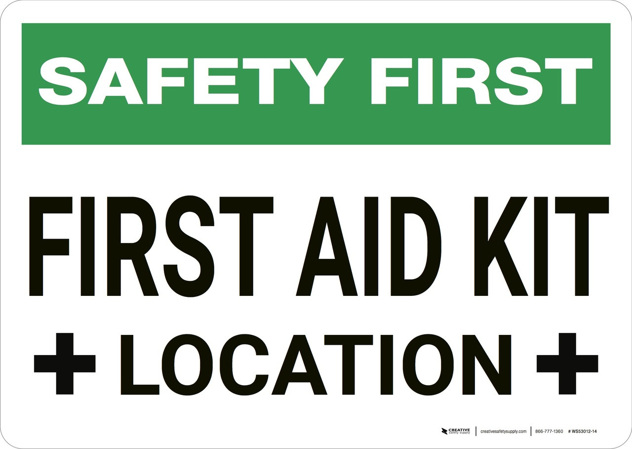 first aid kit location sign