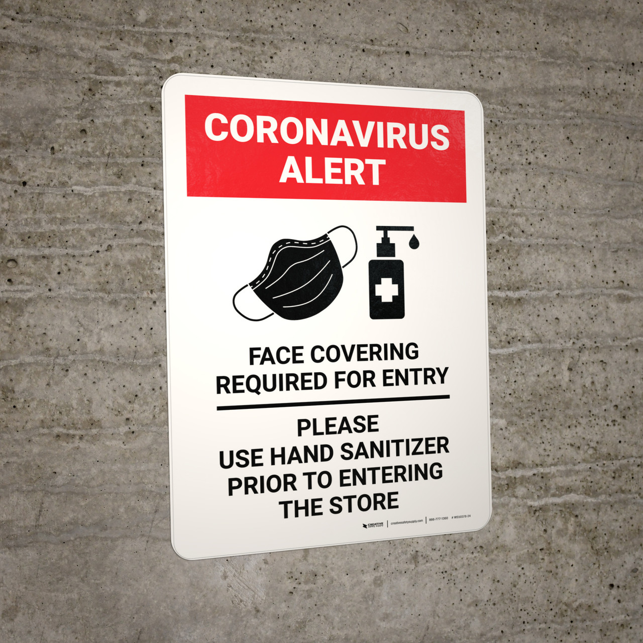 Coronavirus Alert: Face Covering Hand Sanitizer Wall Sign