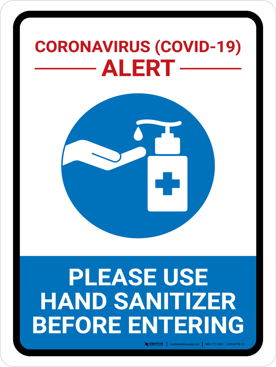 Coronavirus Alert Please Use Hand Sanitizer Portrait Wall Sign