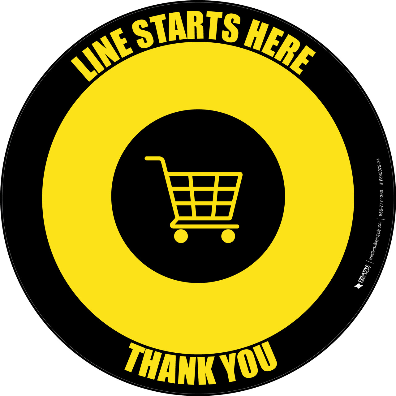 Line Starts Here Thank you with Shopping Cart Yellow/Black Circular