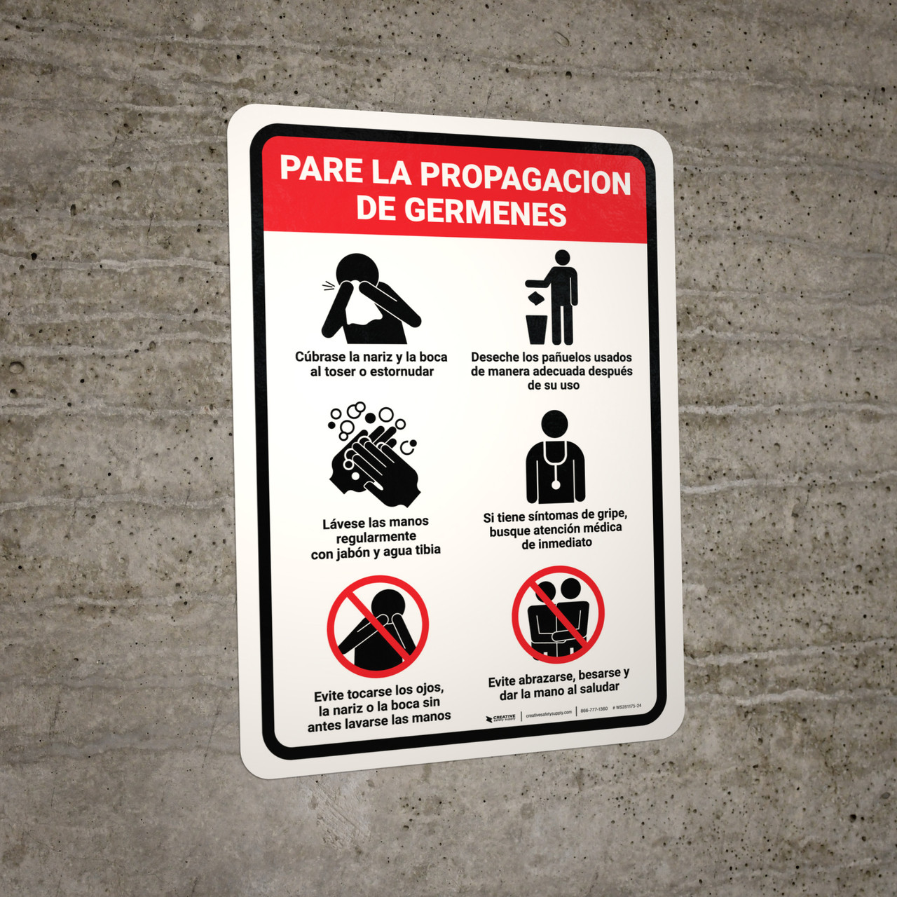 Prevent Germs From Spreading Spanish with Icons Portrait - Wall Sign