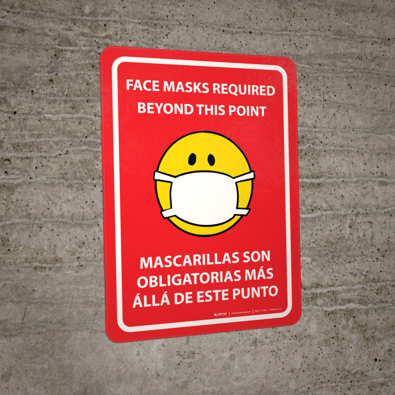 Face Masks Required Beyond This Point Bilingual Spanish Emoji Red