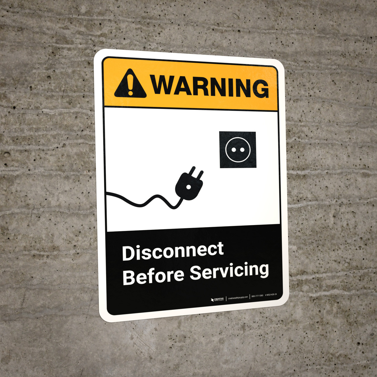 Warning: Disconnect Before Servicing with Icon ANSI Portrait - Wall Sign