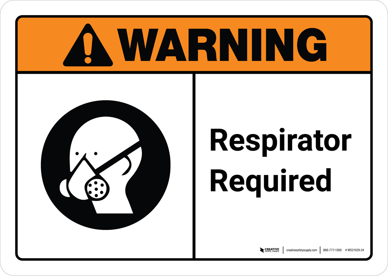 Warning Respirator Required with Icon ANSI Landscape Wall Sign