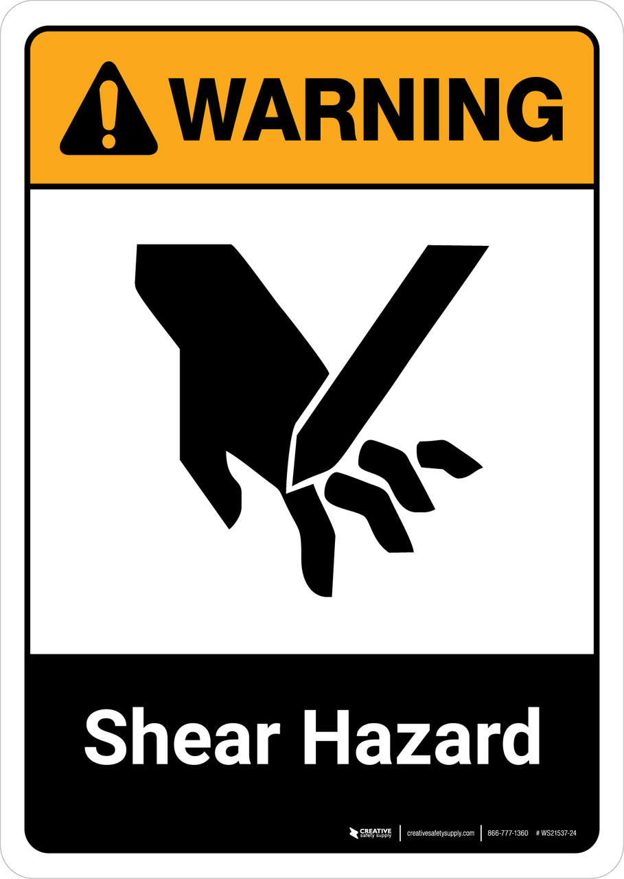 Warning Shear Hazard with Icon ANSI Portrait Wall Sign