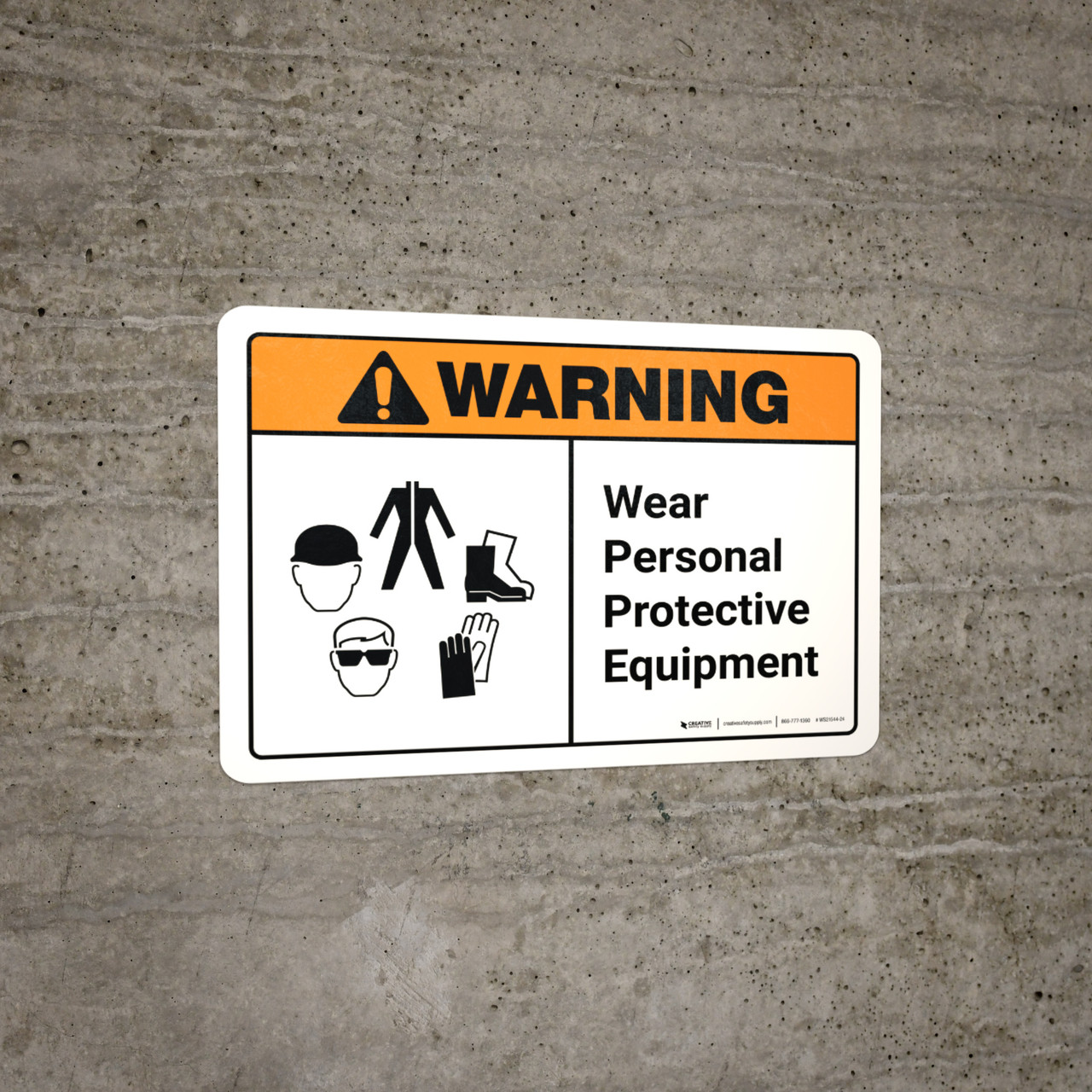 Warning Wear Personal Protective Equipment with Icons ANSI Landscape Wall Sign