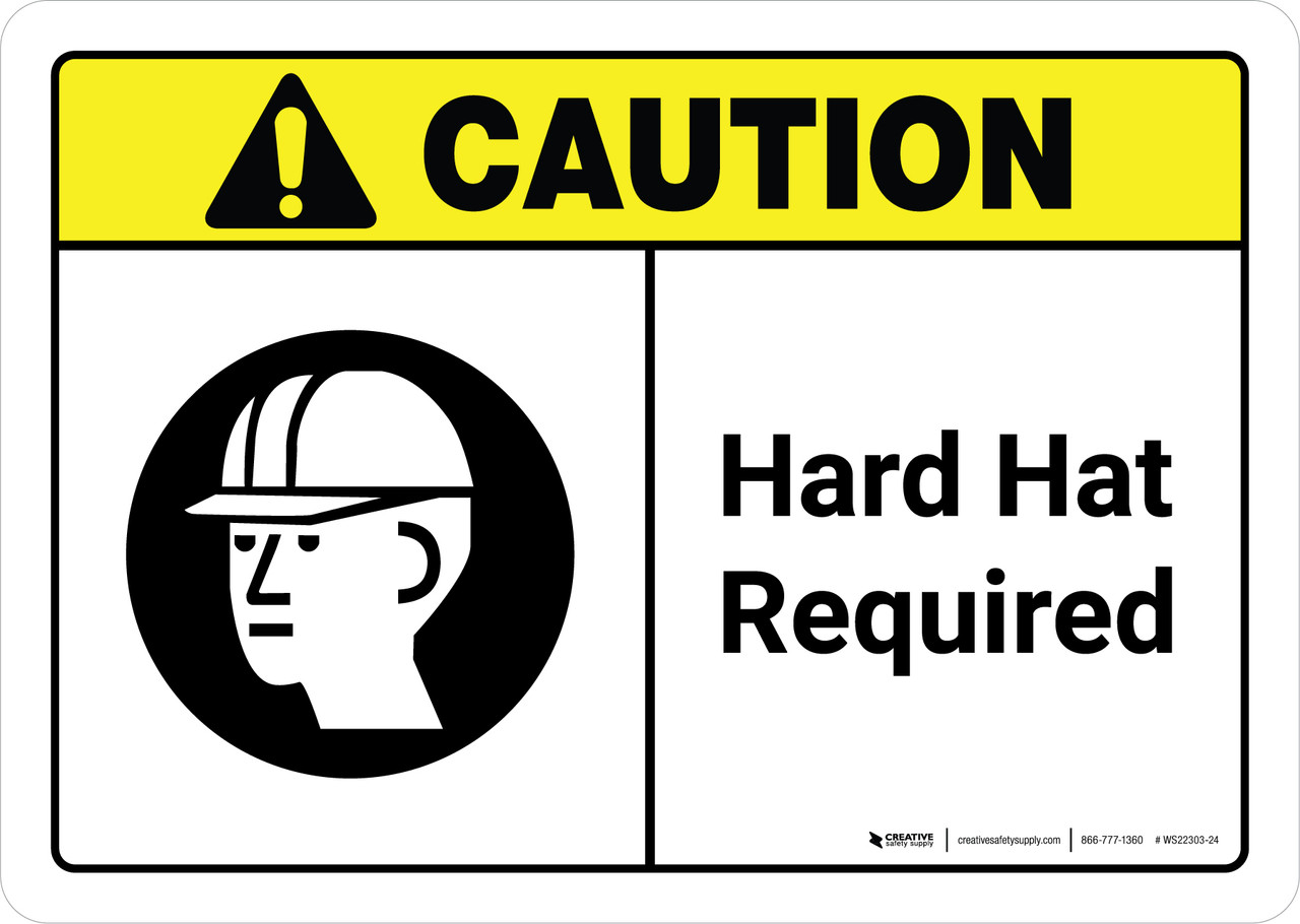 Caution: Hard Hat Required with Icon ANSI Landscape - Wall Sign
