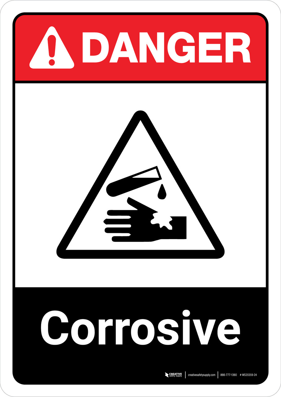 Danger: Corrosive with Icon ANSI Portrait - Wall Sign