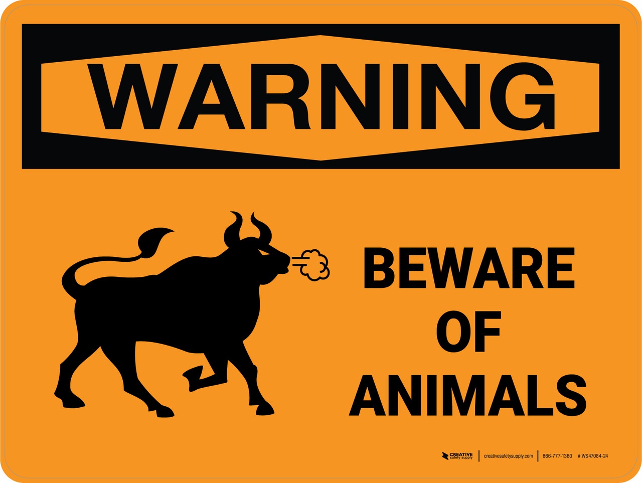 Warning: Beware Of Animals Landscape - Wall Sign