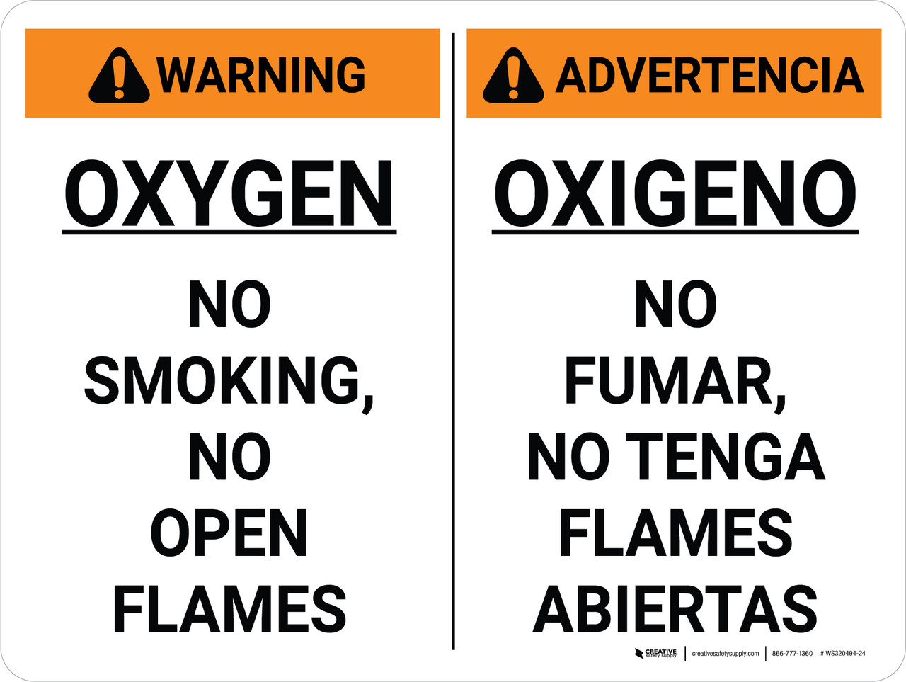 O2 In Spanish Warning: Oxygen No Smoking No open Flames Bilingual Spanish Landscape ...