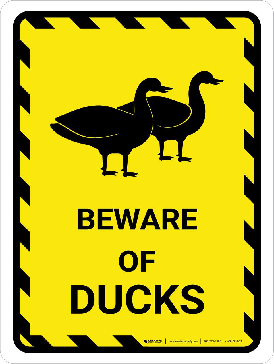 Beware Of Ducks Yellow Hazard Portrait - Wall Sign