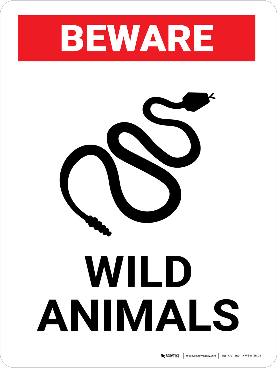 Beware Wild Animals Portrait - Wall Sign