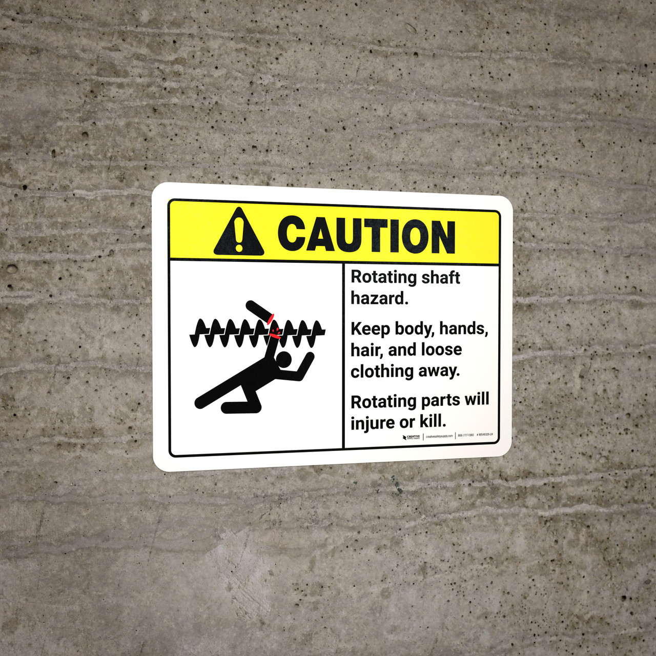 Caution Ansi Rotating Shaft Hazard Keep Body Landscape Wall Sign