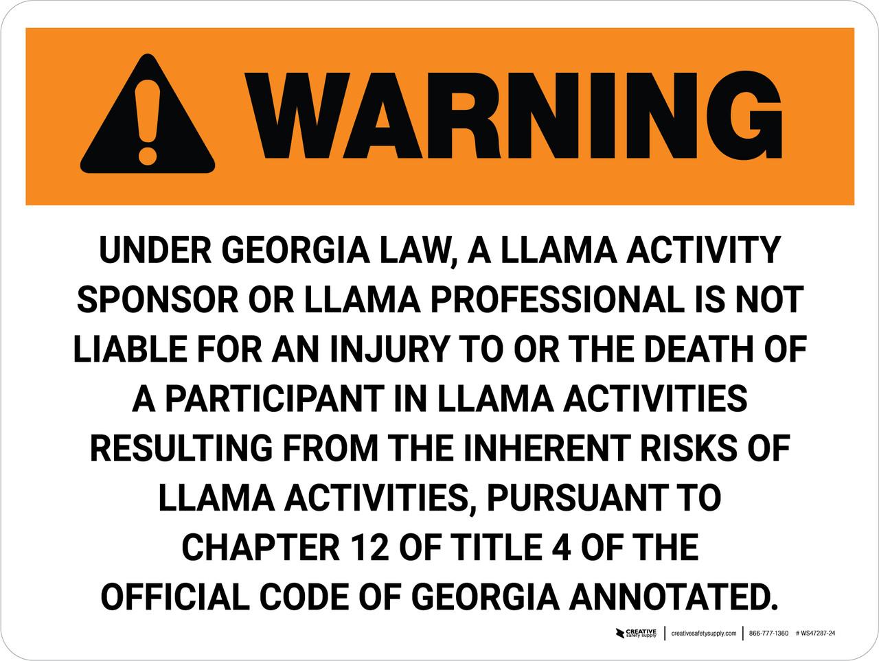 Warning: Georgia Llama Professional Is Not Liable Landscape - Wall Sign