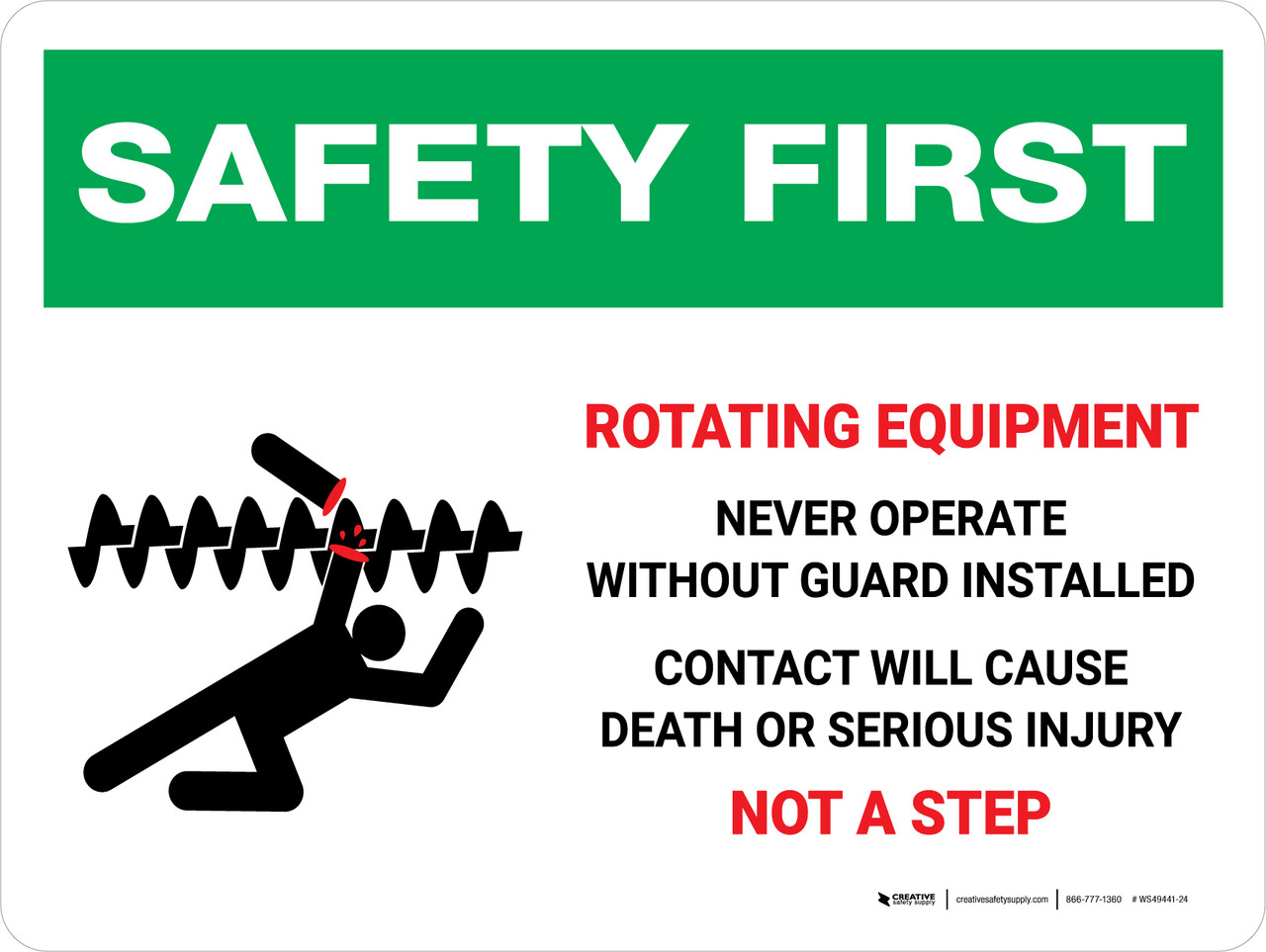 Safety First: Rotating Equipment Never Operate Landscape - Wall Sign ...