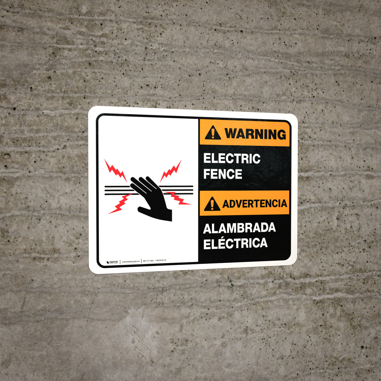 Warning Bilingual Spanish Electric Fence ANSI Landscape Wall Sign