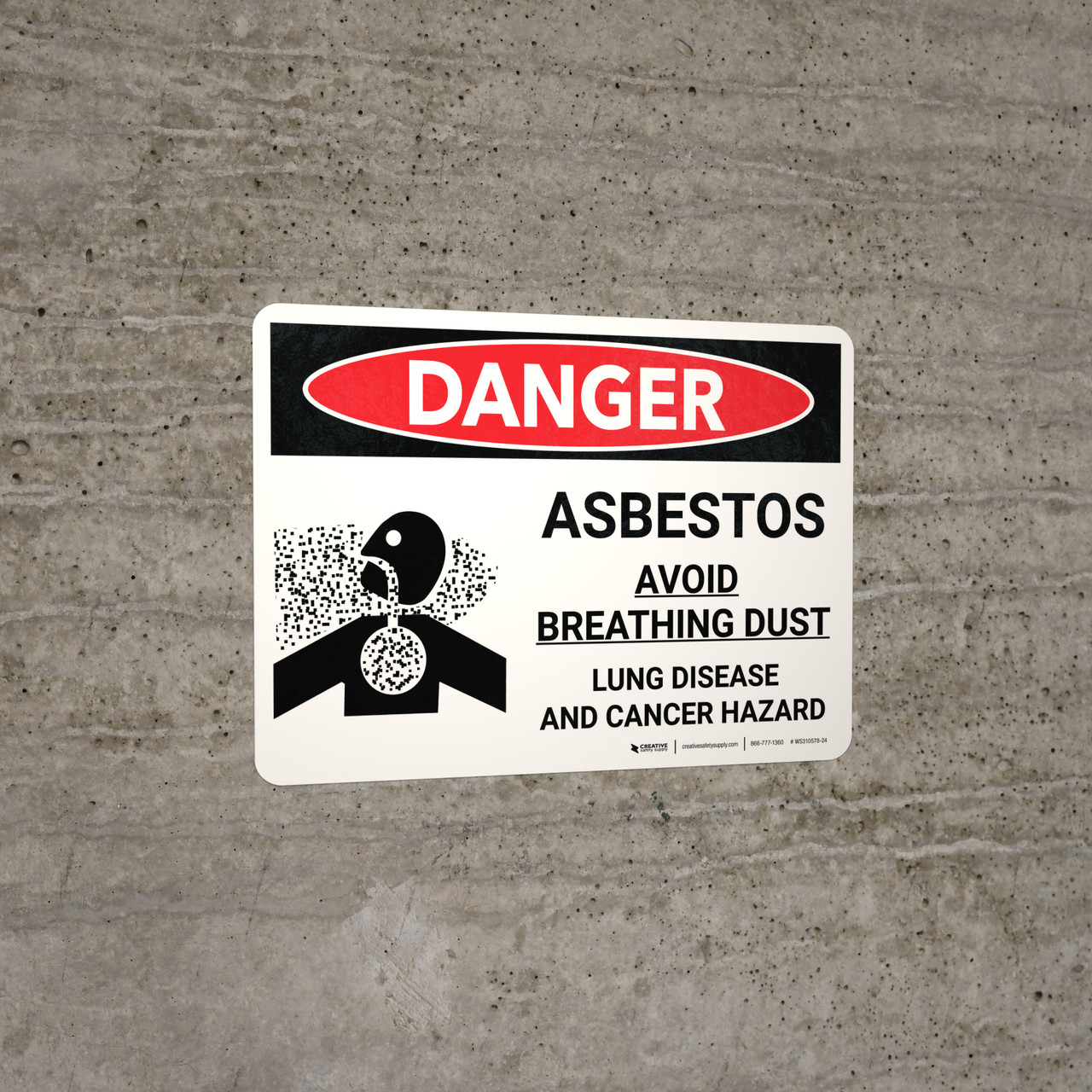 Danger Asbestos Avoid Breathing Dust with Icon Landscape Wall Sign