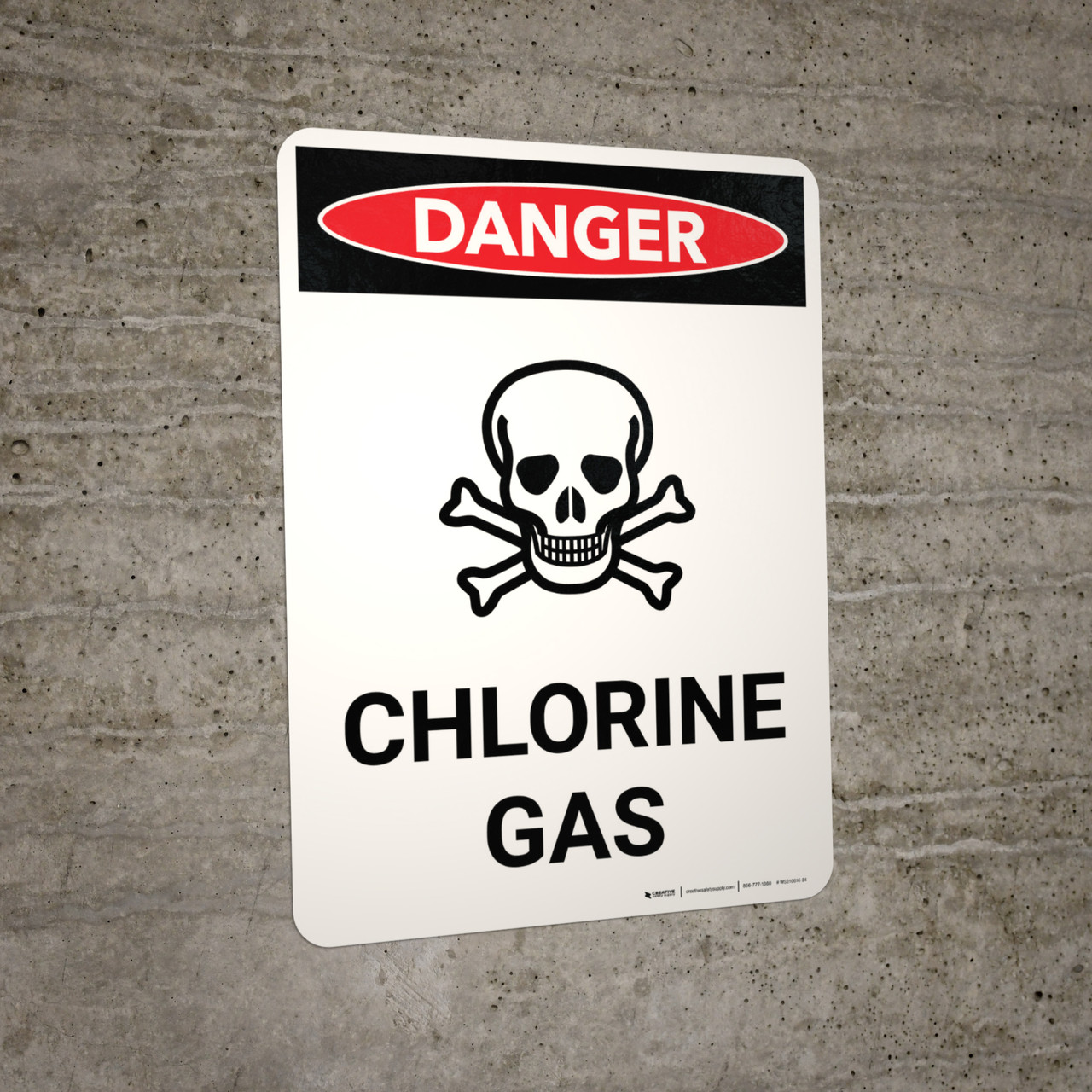 Danger Chlorine Gas Portrait with Icon Portrait Wall Sign
