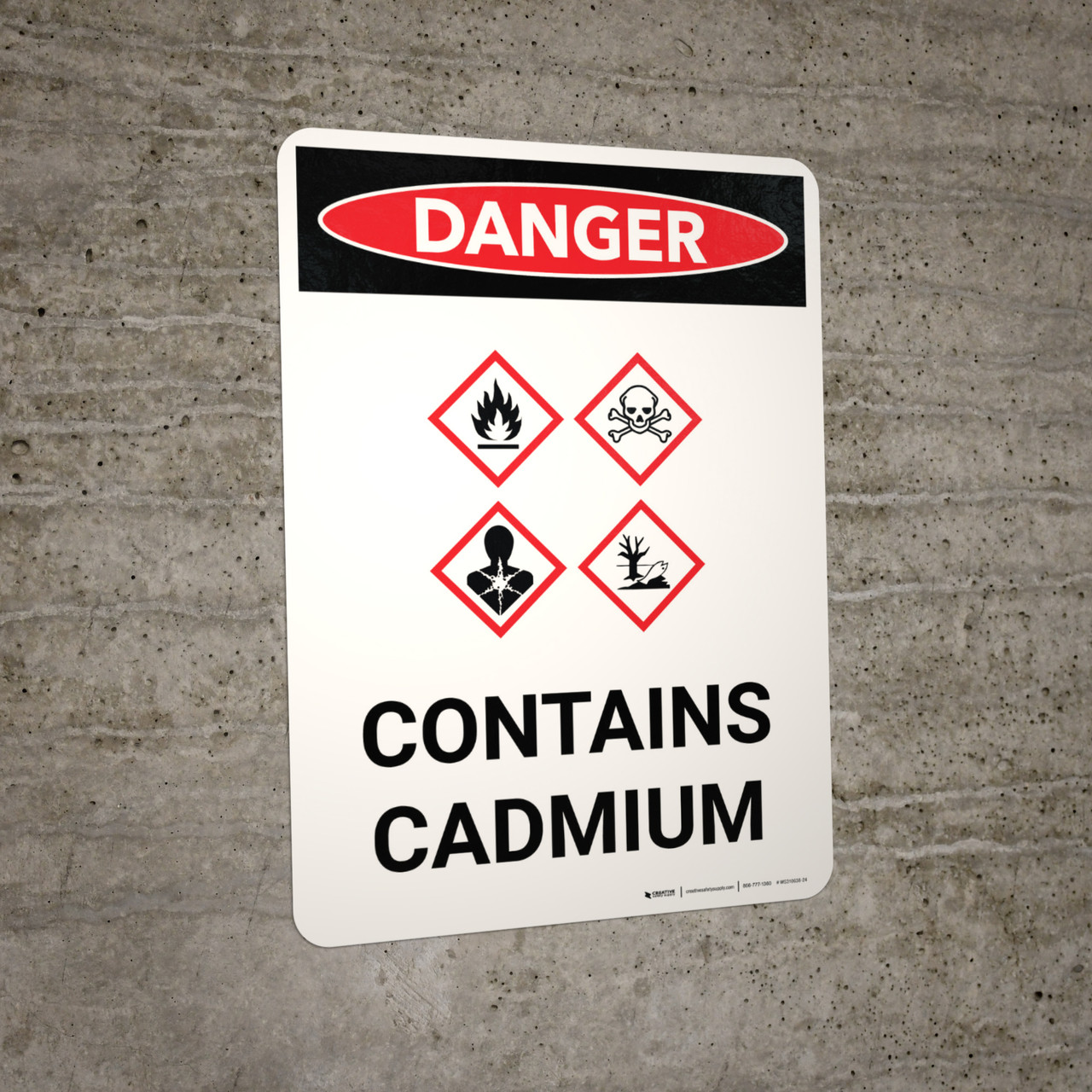 Danger Contains Cadmium Portrait with Icon Wall Sign