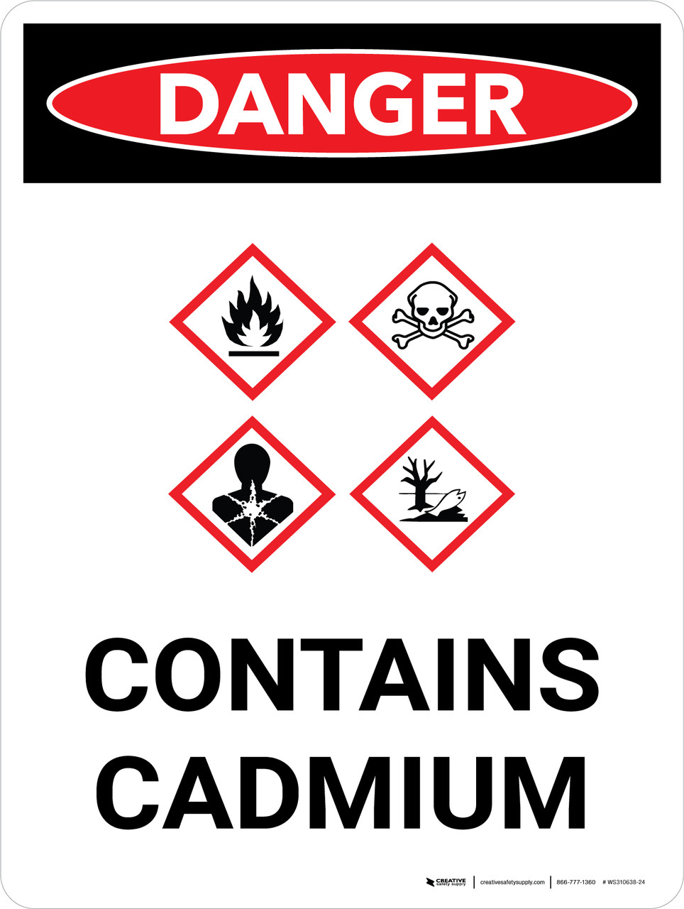 Danger: Contains Cadmium Portrait with Icon - Wall Sign