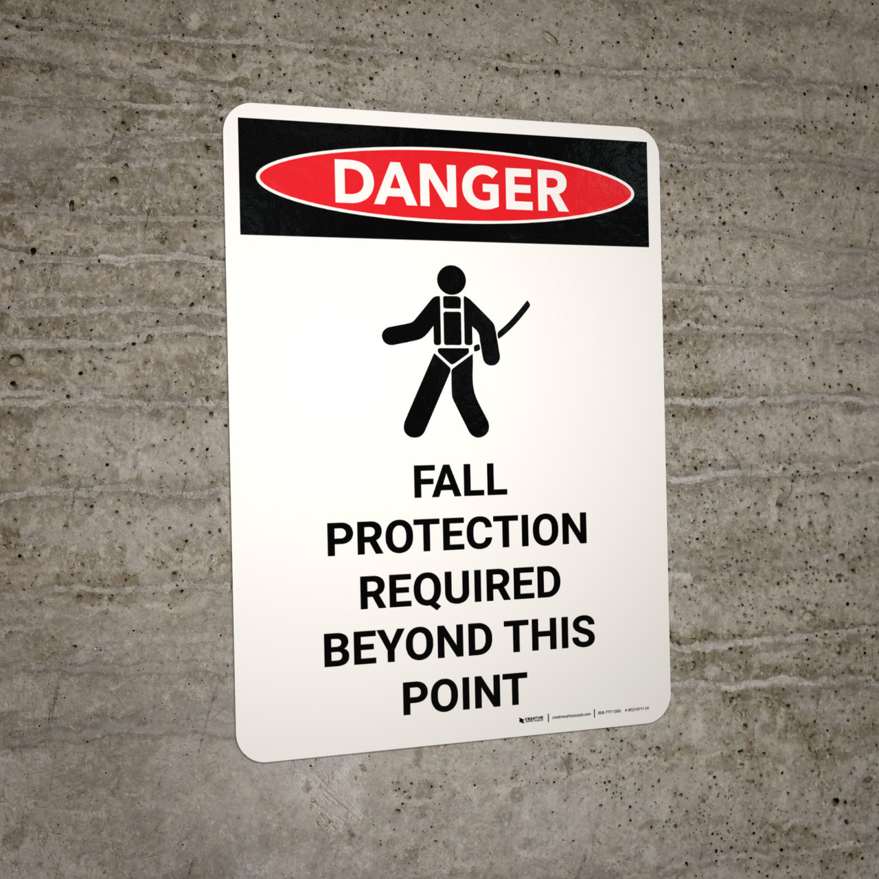 Danger Fall Protection Required Beyond This Point Portrait with Icon