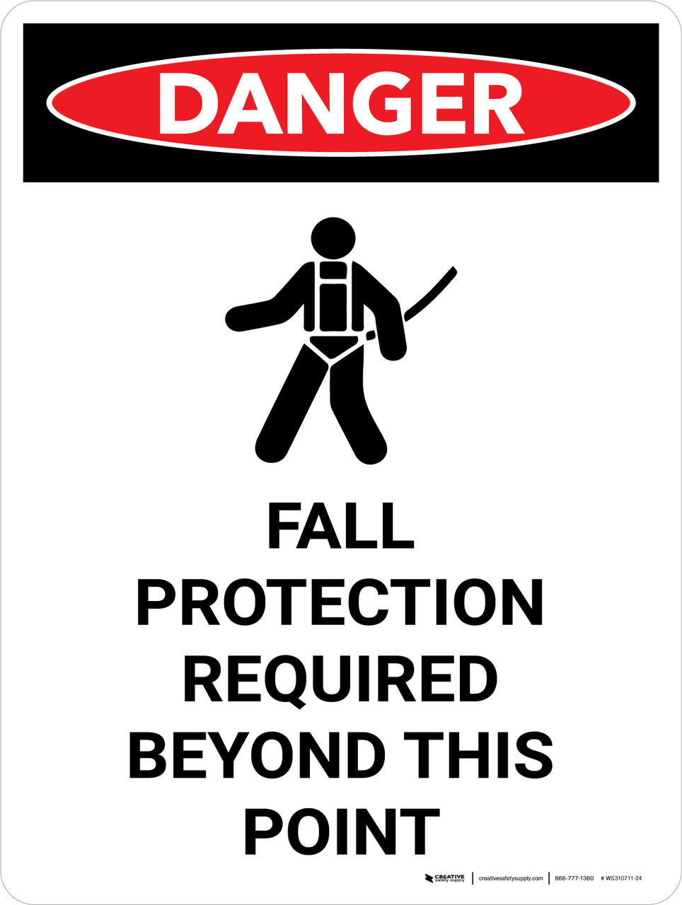 Danger: Fall Protection Required Beyond This Point Portrait with Icon ...