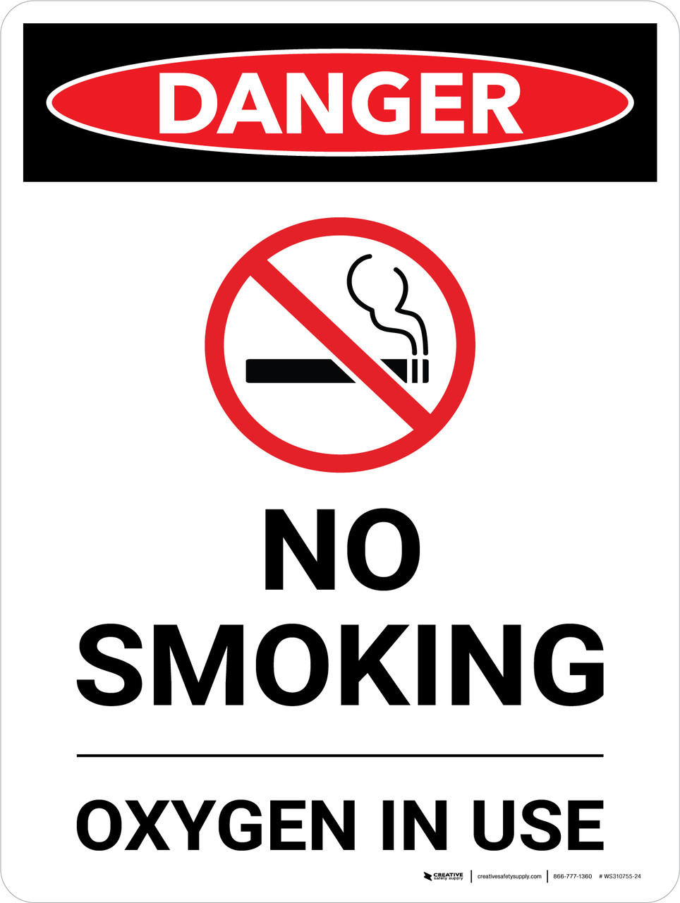 Danger Hazard No Smoking Oxygen Use Portrait with Icon Wall Sign