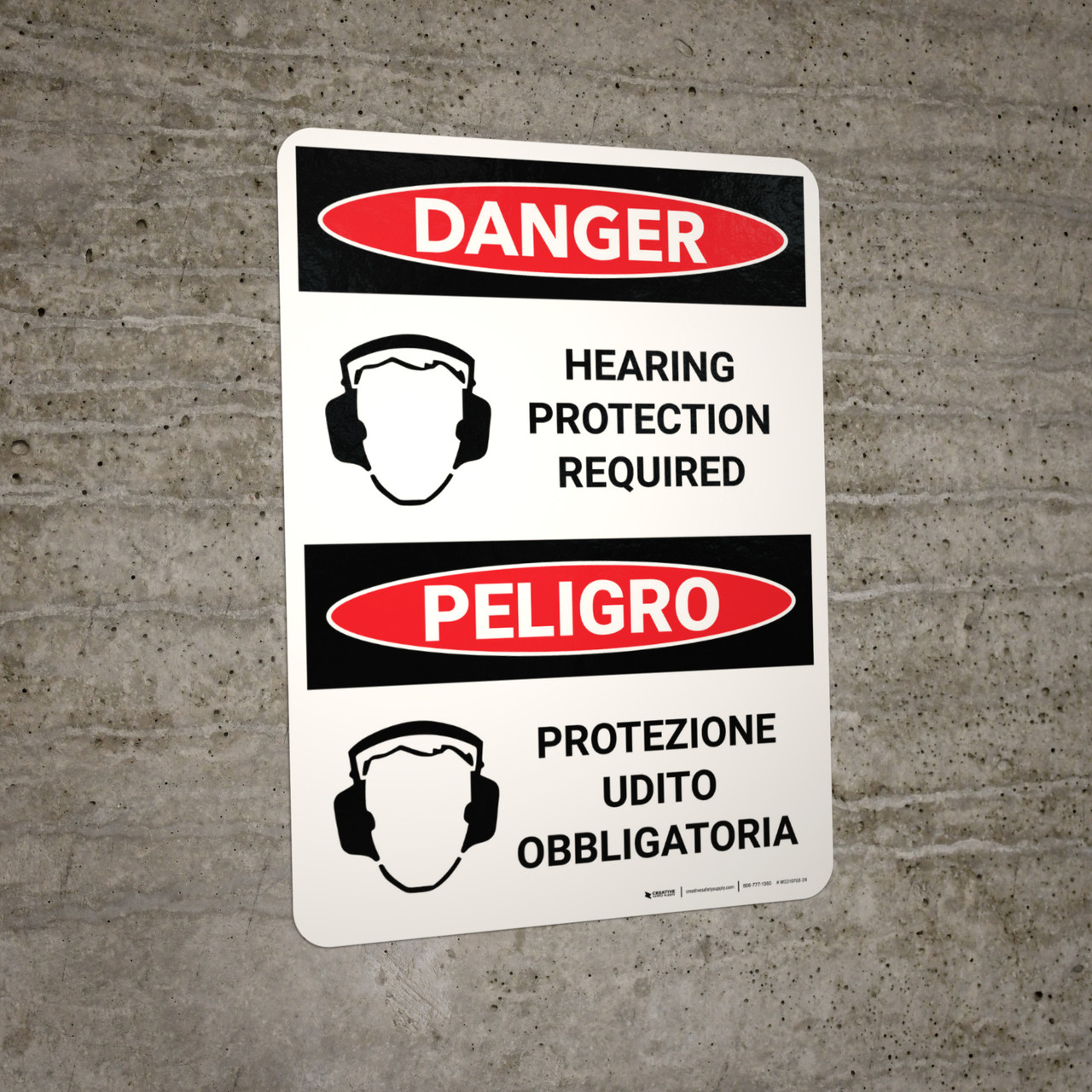 Danger Hearing Protection Required Bilingual Spanish with Icons Wall