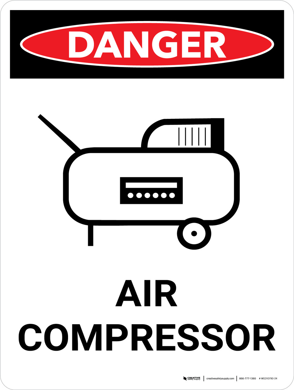 Danger: Air Compressor Portrait with Icon - Wall Sign