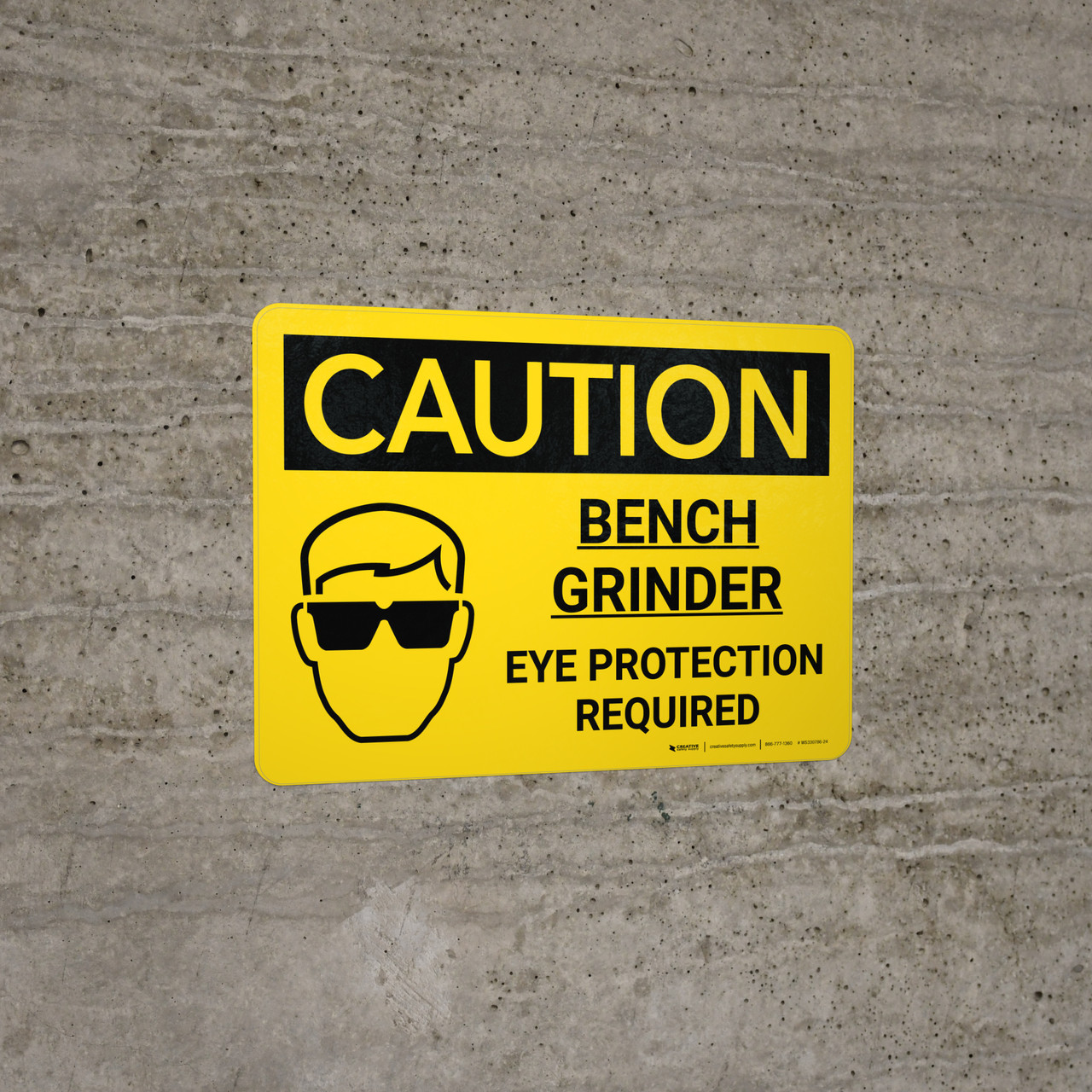 Caution Bench Grinder Eye Protection Required Landscape With Icon