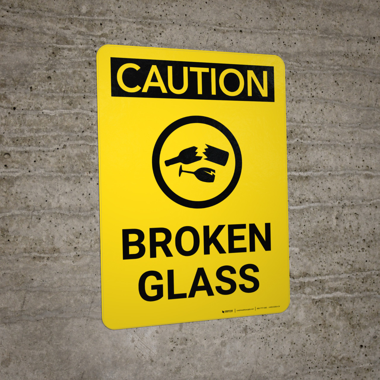 Caution Broken Glass Portrait With Icon Wall Sign