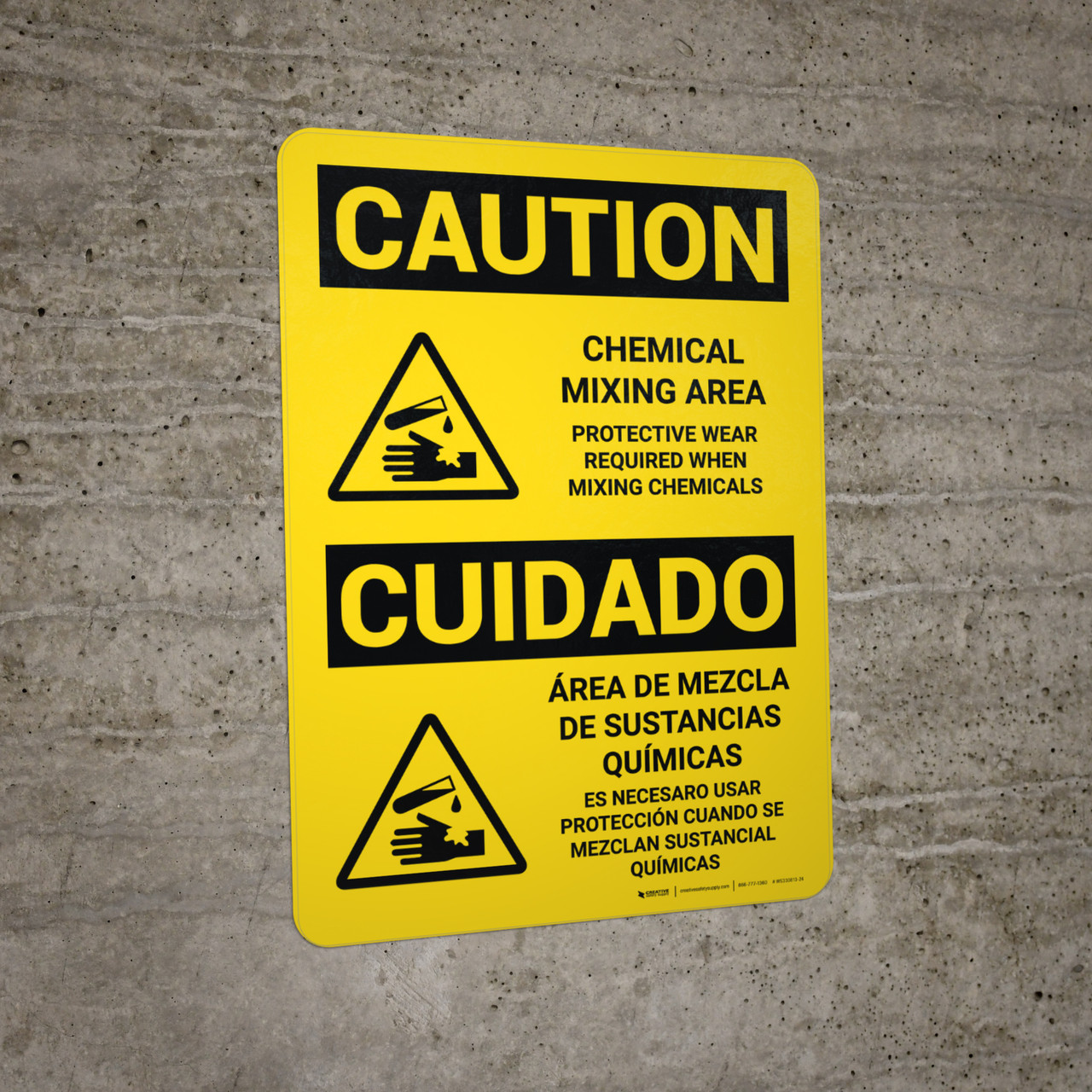 Caution: Chemical Mixing Area PPE Required With Icons - Wall Sign ...