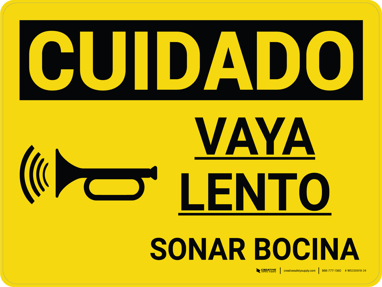 Caution Go Slow Sound Horn Spanish Landscape With Icon Wall Sign