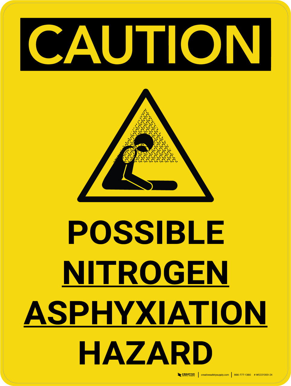 Caution Possible Nitrogen Asphyxiation Hazard Portrait With Icon