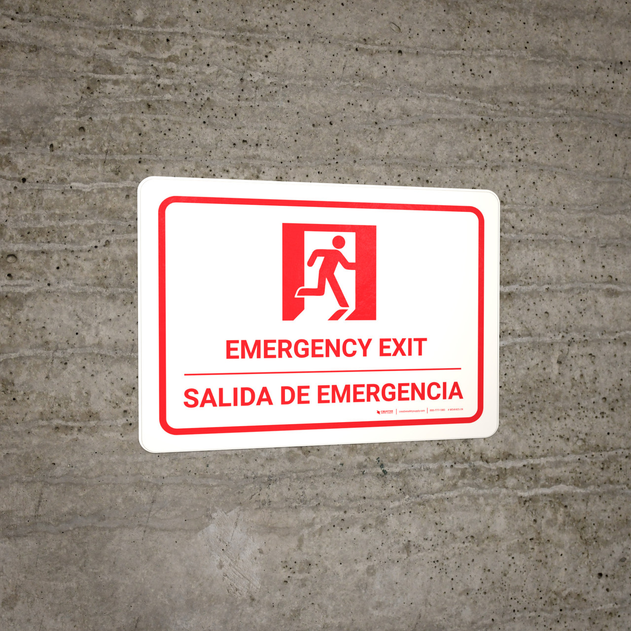 Emergency Exit Landscape Bilingual Spanish with Icons Wall Sign
