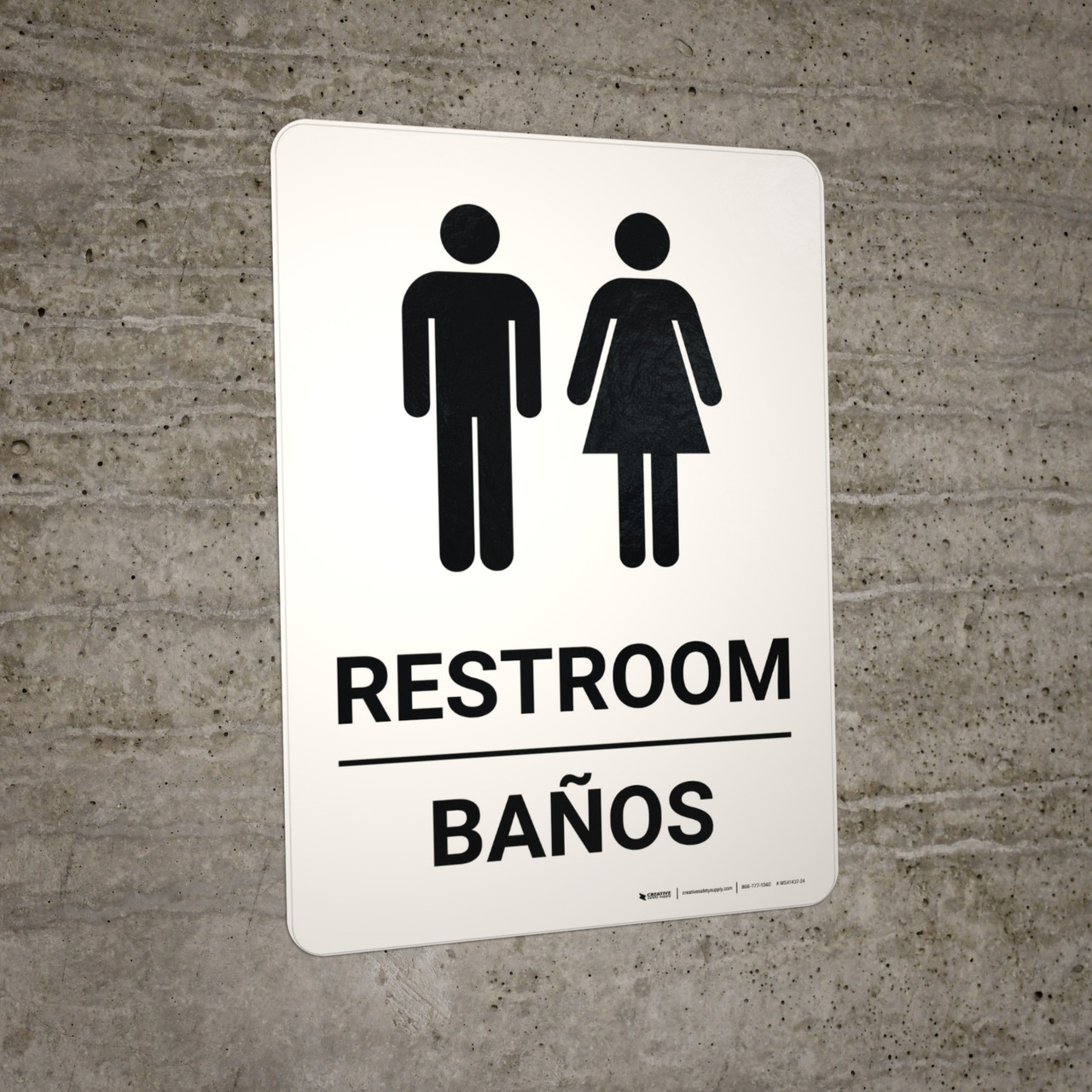 Restroom Bilingual Spanish White with Icon Wall Sign