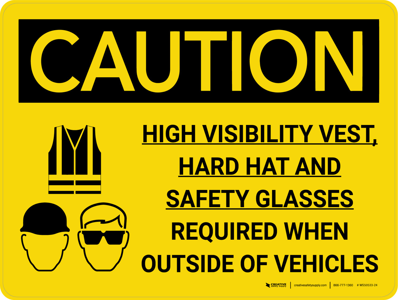 Caution PPE High Vis Vest Hard Hat Glasses Required Landscape With