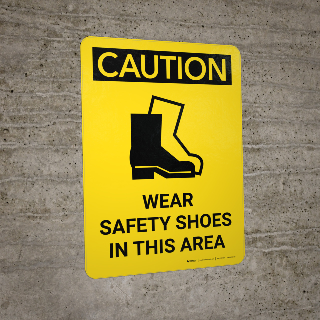 Caution PPE Wear Safety Shoes in This Area Portrait With Icon Wall Sign