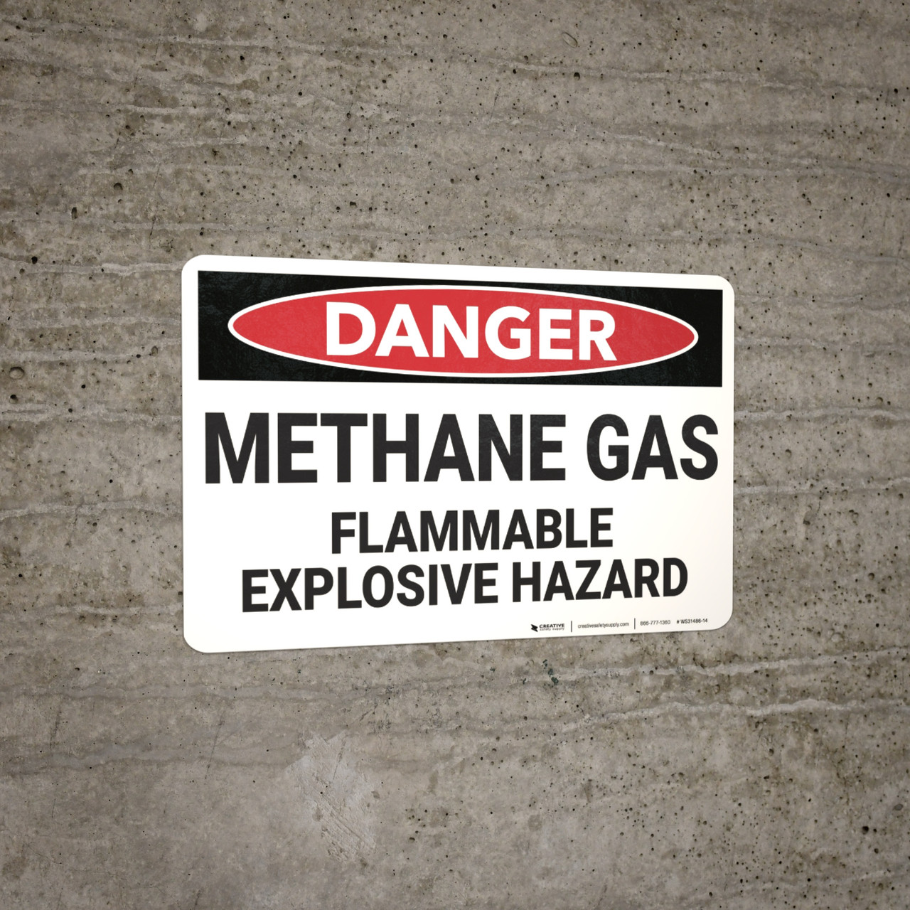 Danger Methane Gas Flammable Explosive Hazard Wall Sign