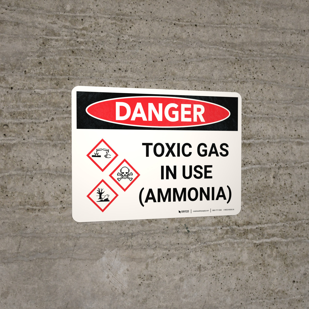 Danger Toxic Gas Ammonia In Use Landscape with Graphic Wall Sign