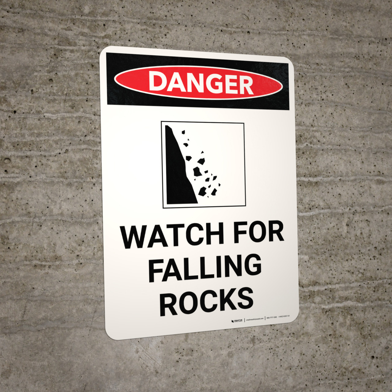 Danger: Watch for Falling Rocks Portrait with Graphic - Wall Sign