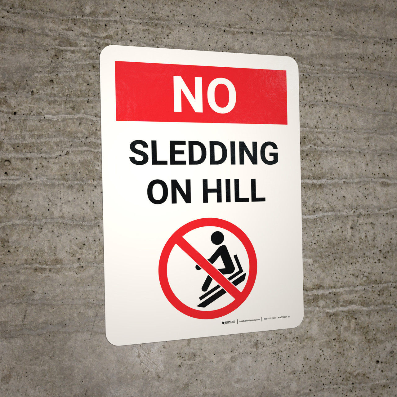 No Sledding On Hill Portrait with Graphic - Wall Sign