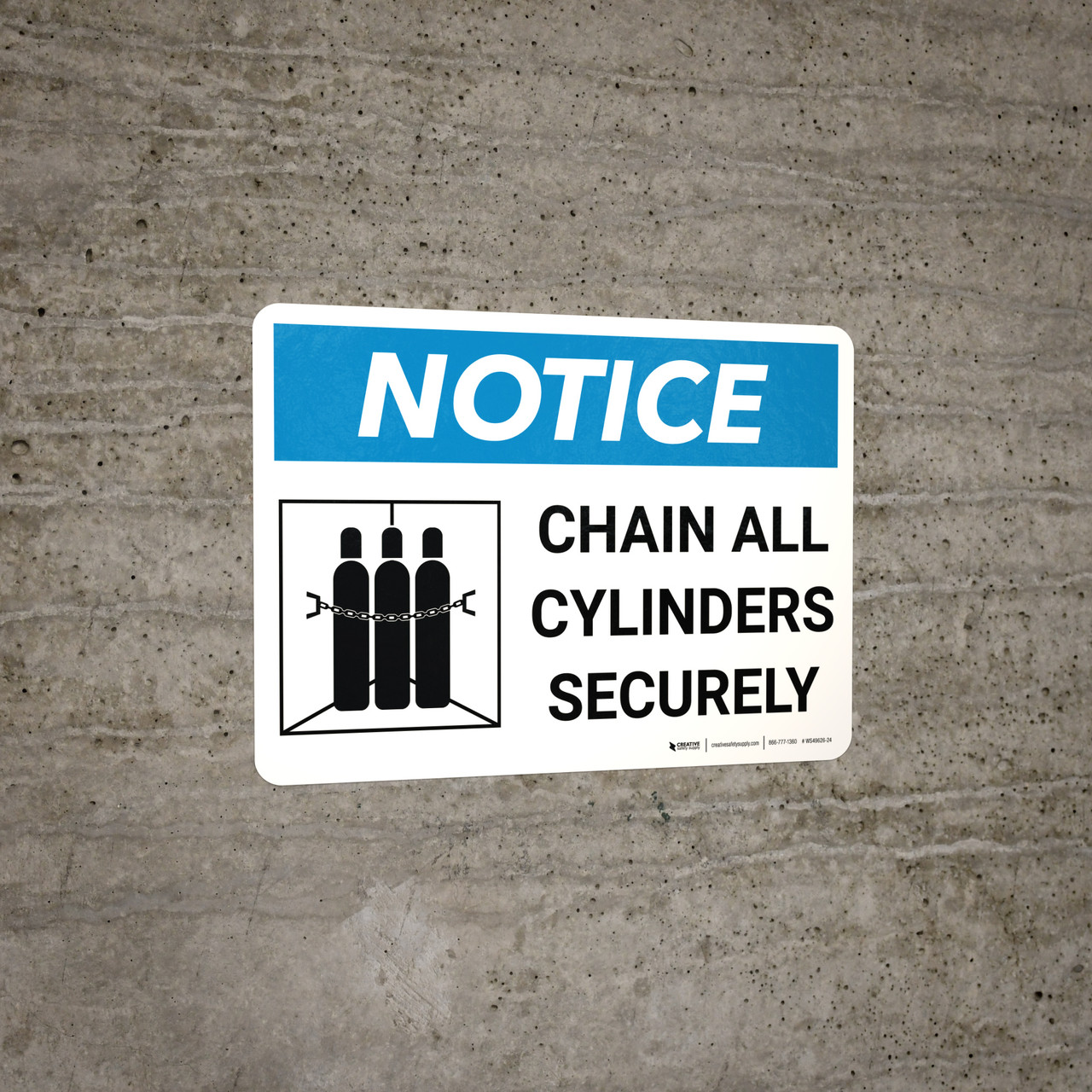 Notice: Chain All Cylinders Securely Landscape with Icon - Wall Sign