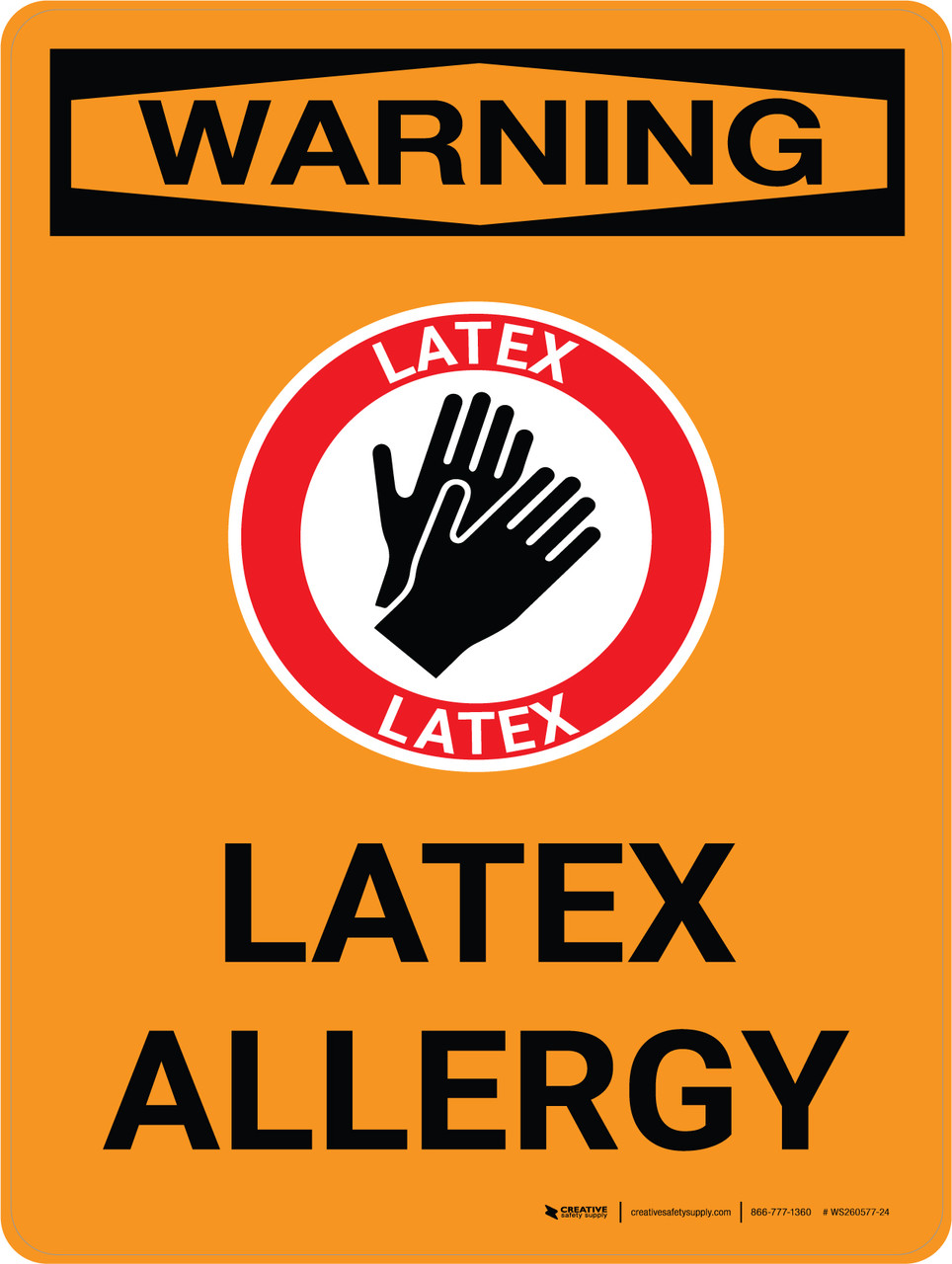 Warning: Latex Allergy Portrait With Icon - Wall Sign