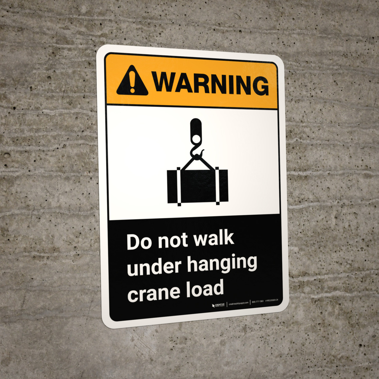 Warning: ANSI Do Not Walk Under Hanging Crane Load With Icon Portrait ...