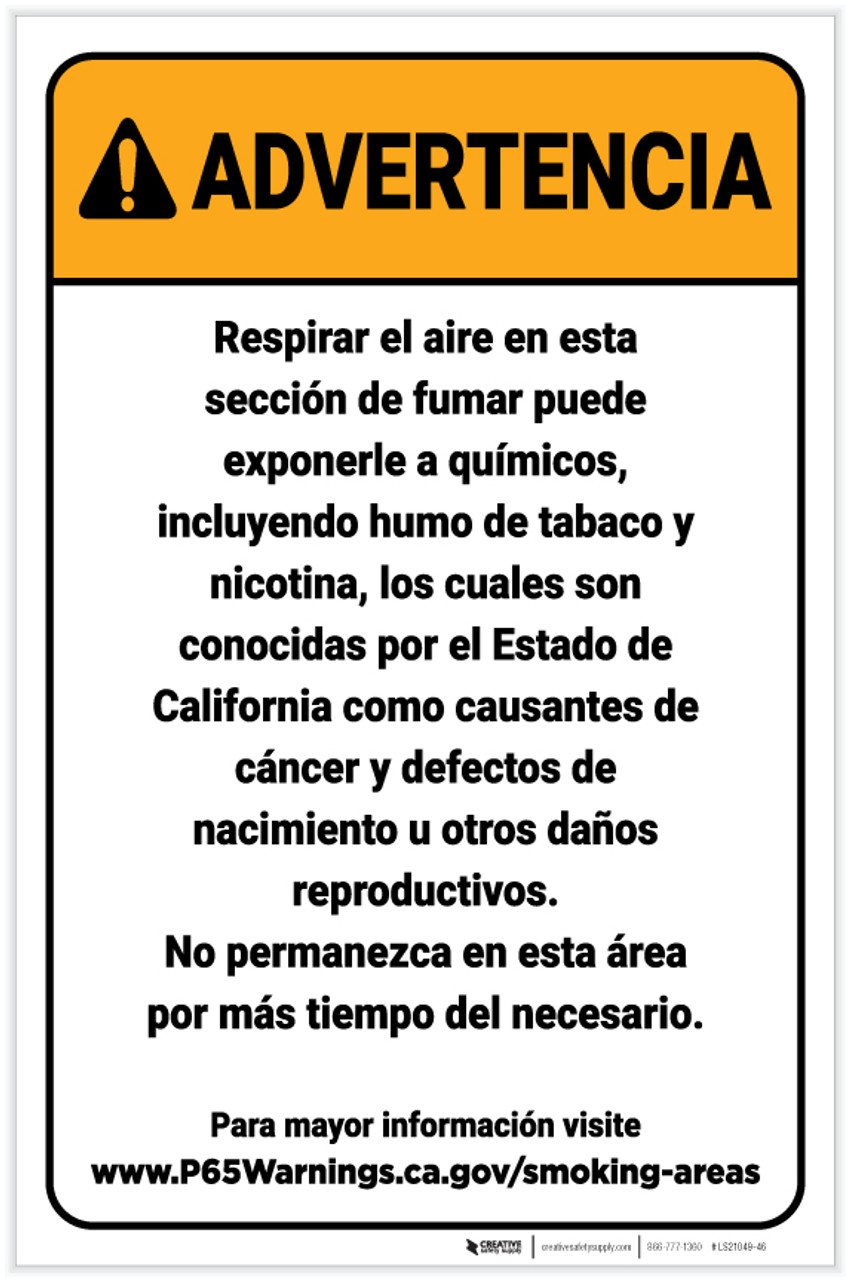 Warning: Designated Smoking Spanish Prop Label