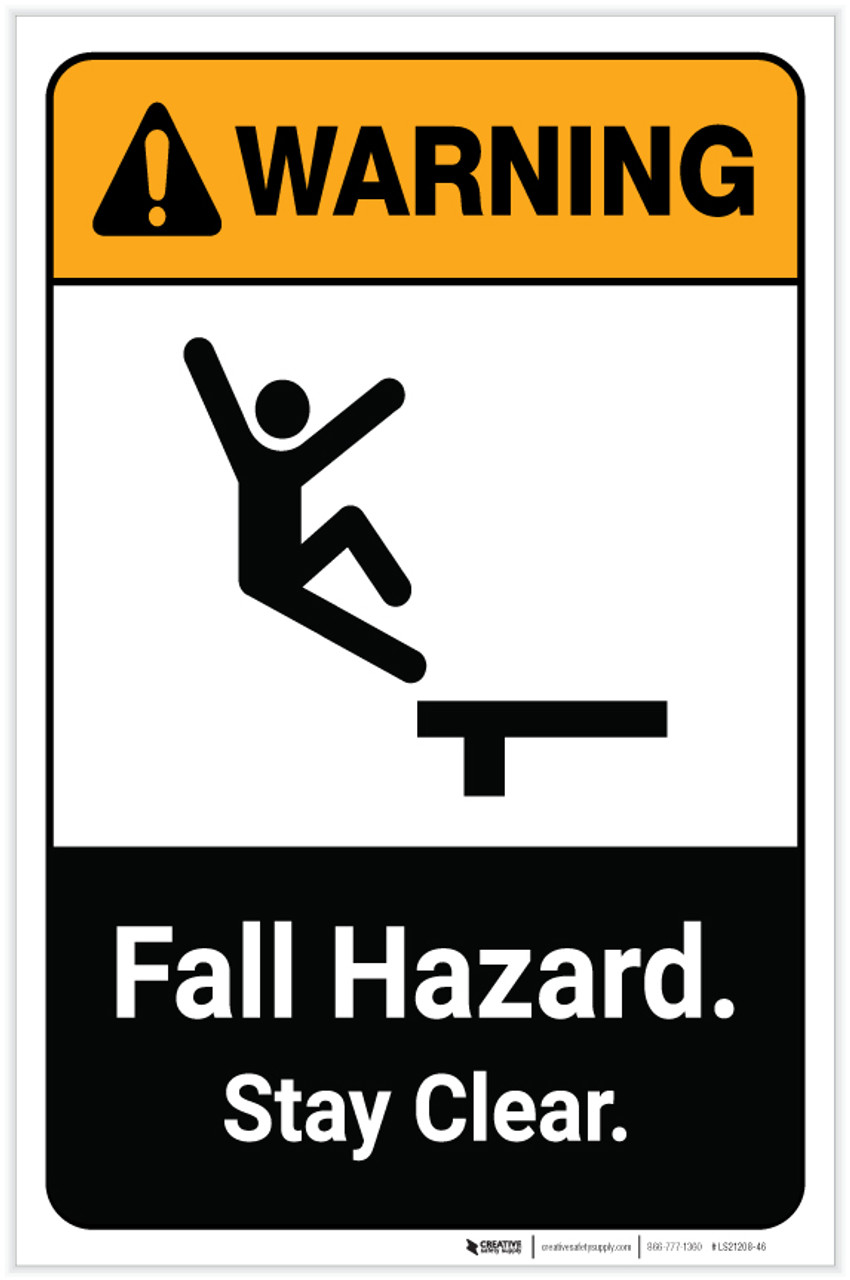 Warning: Fall Hazard Stay Clear with Icon Portrait ANSI - Label